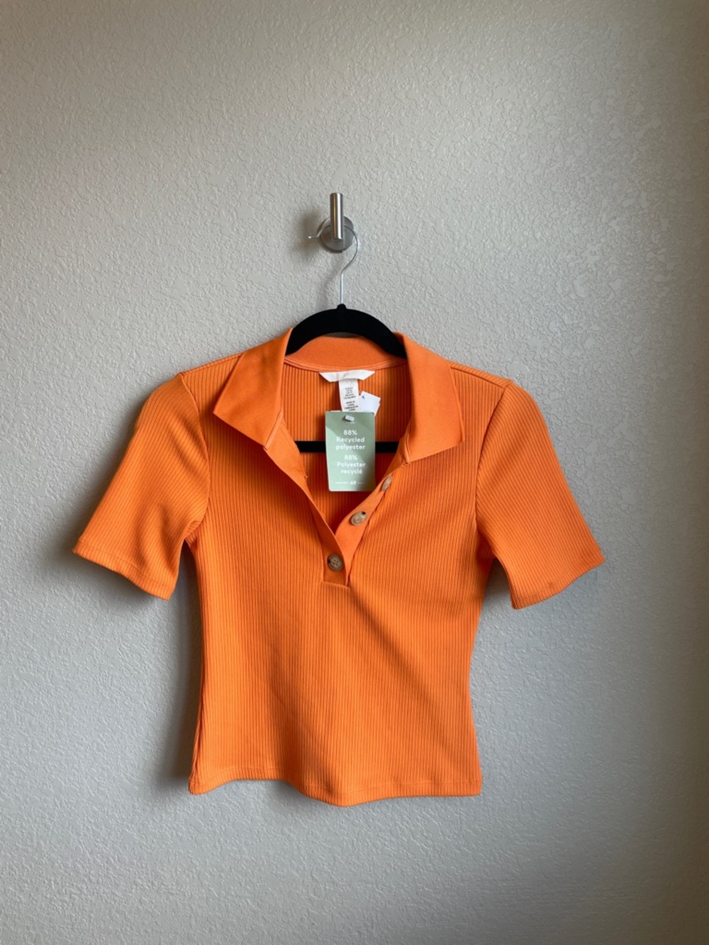 NWT H&M Orange Ribbed Short-Sleeve Crop Polo Shirt